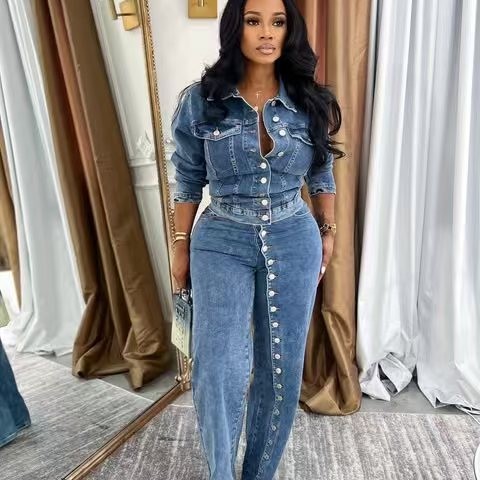 Jeans Suit Women Denim 2 Piece - Down Jacket Packable ulasan dan harga