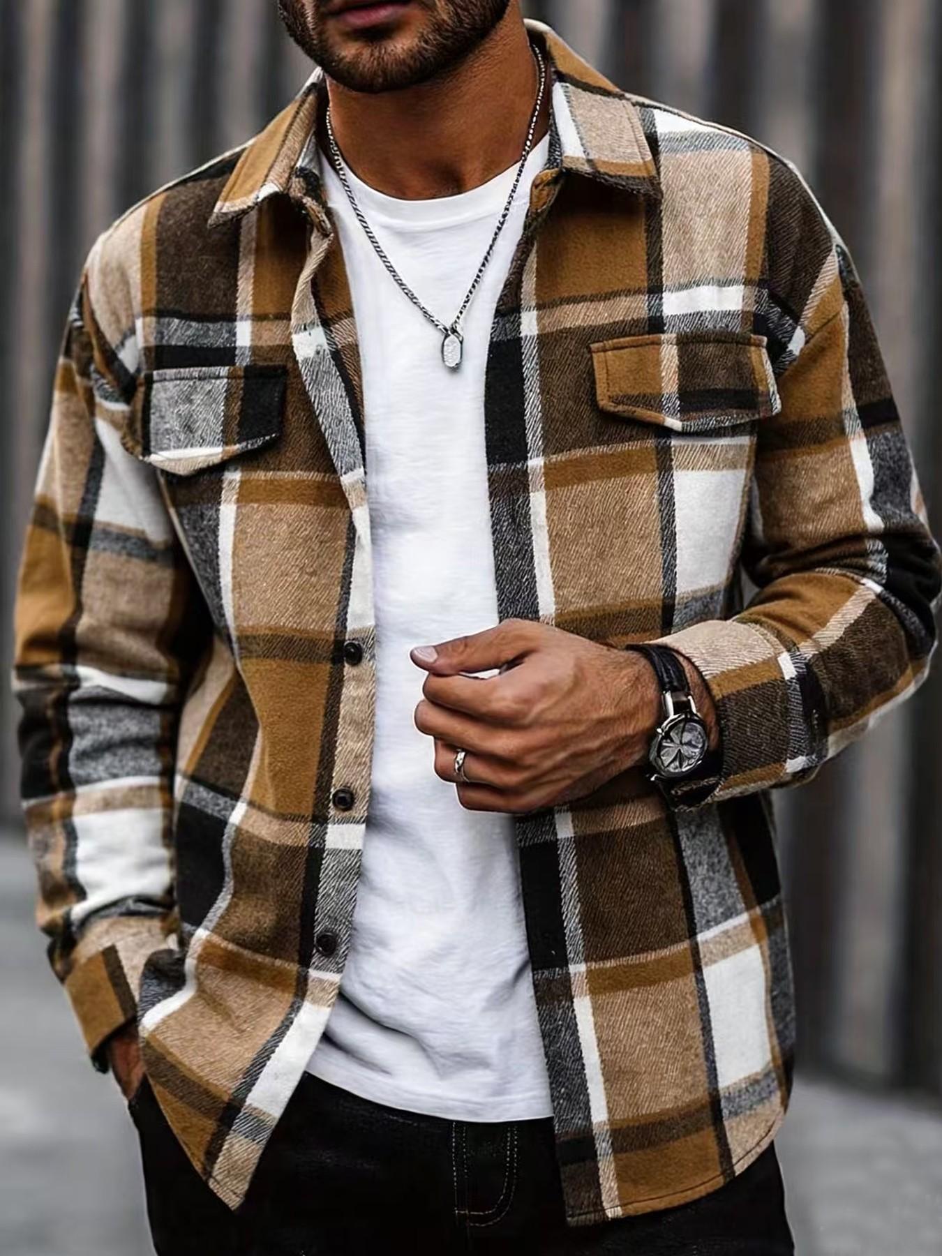 Retro Plaid Shirt Men Casual E - Flannel Shirt Lined ulasan dan harga