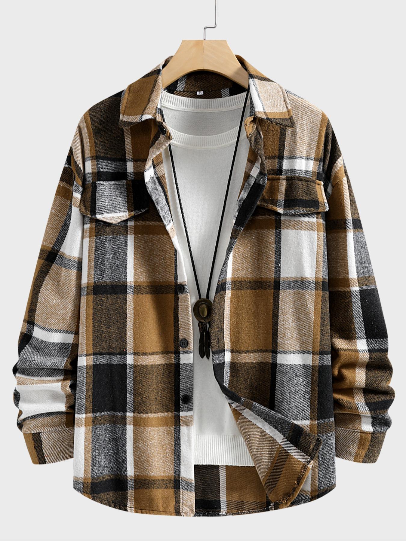 Retro Plaid Shirt Men Casual E - Flannel Shirt Lined ulasan dan harga