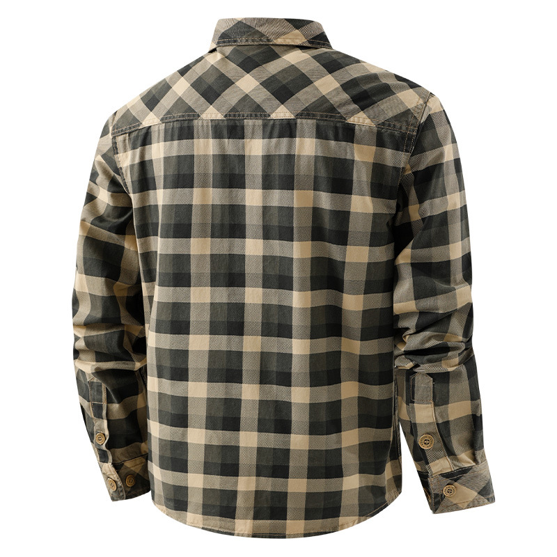 Men's Retro Workwear Checkered - Flannel Shirt Lined ulasan dan harga