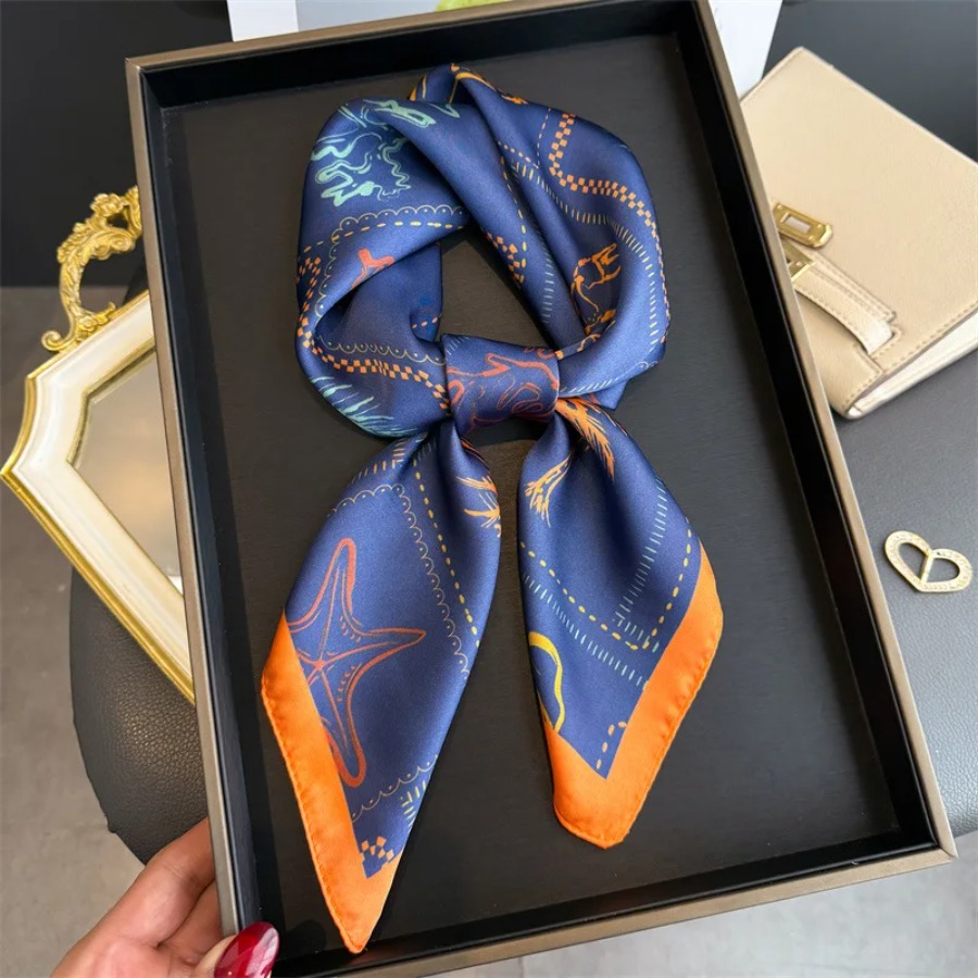 Blue Print Silk Square Scarf W - Shawl Wrap Winter ulasan dan harga